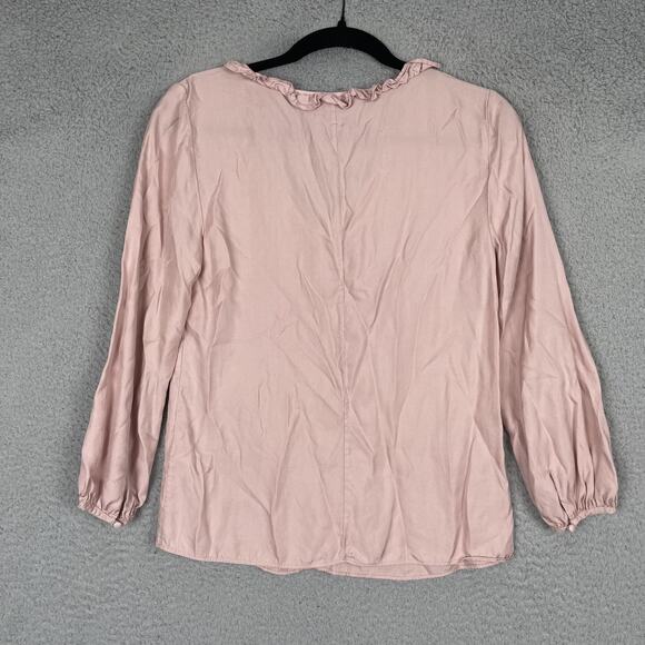 Boden Blouse Womens US 2 Pink Long Sleeve Ruffle Silk Blend Romantic Top - Picture 2 of 9
